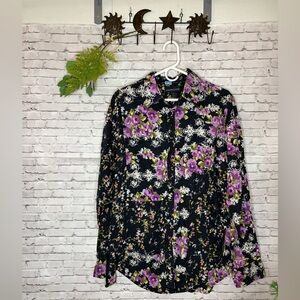 Guess Men’s Patchwork Purple Floral Button Down Shirt